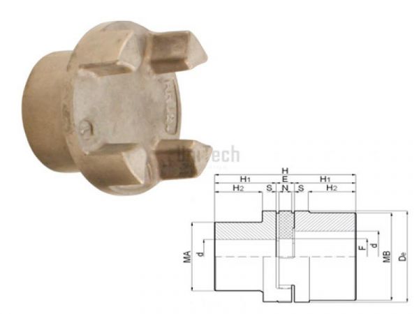 Муфта кулачковая  24/32 алюм. A-полумуфта  (d=1-24) 4 кулачка