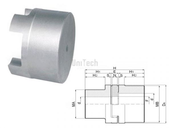 Муфта кулачковая  28/38 алюм. B-полумуфта  (d=24-38) 4 кулачка