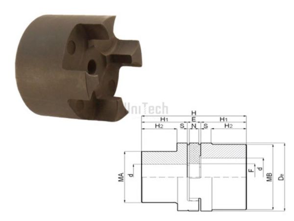 Муфта кулачковая  28/38 B-полумуфта чугунная (d=10-38) De: 65mm 4 кулачка