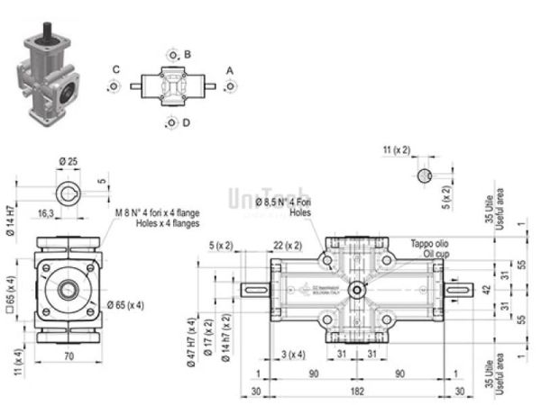 ZP X-форма  i=1 D=14 mm Конический редуктор полый вал