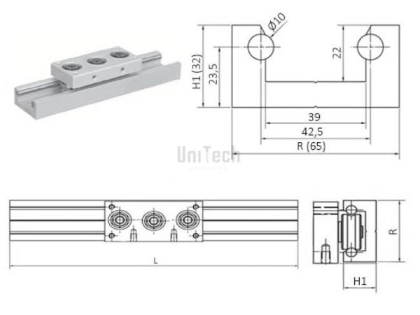 Рельса роликовая CI 65 R=65 H1=32