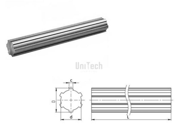 Шлицевой вал SASO2600 D=32 d=26 Z=6 L=2000 mm