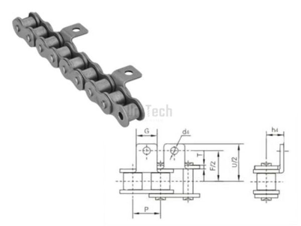 Цепь с креплением  12B-1 A-1/3L (каждое 3 наруж. звено)
