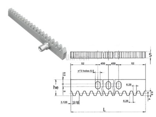 Рейка зубчатая M=4 L=2000 мм 12x30 (ДЛЯ ОТКАТНЫХ ВОРОТ)